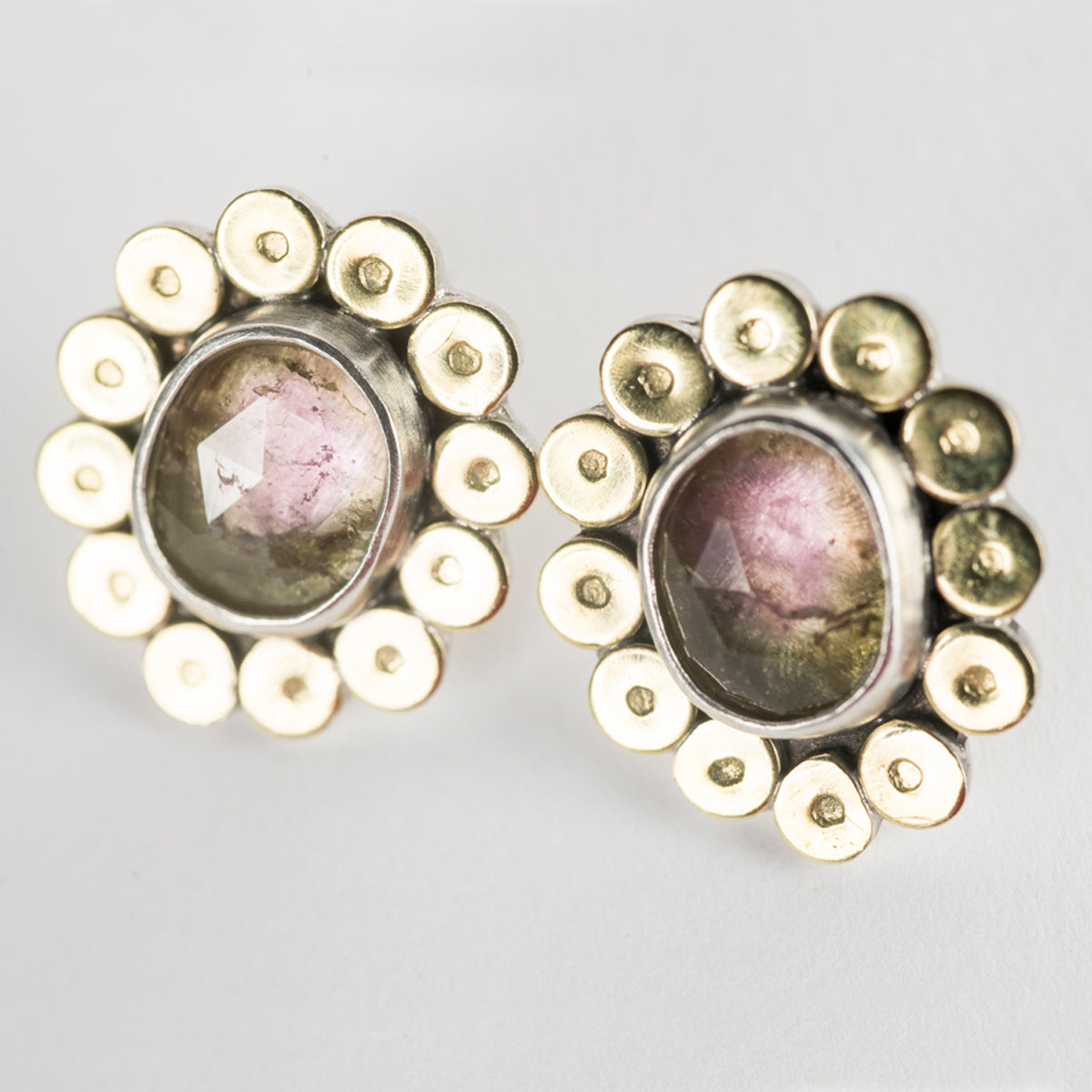 Cyprus Watermelon Tourmaline Studs w/ disk halo
