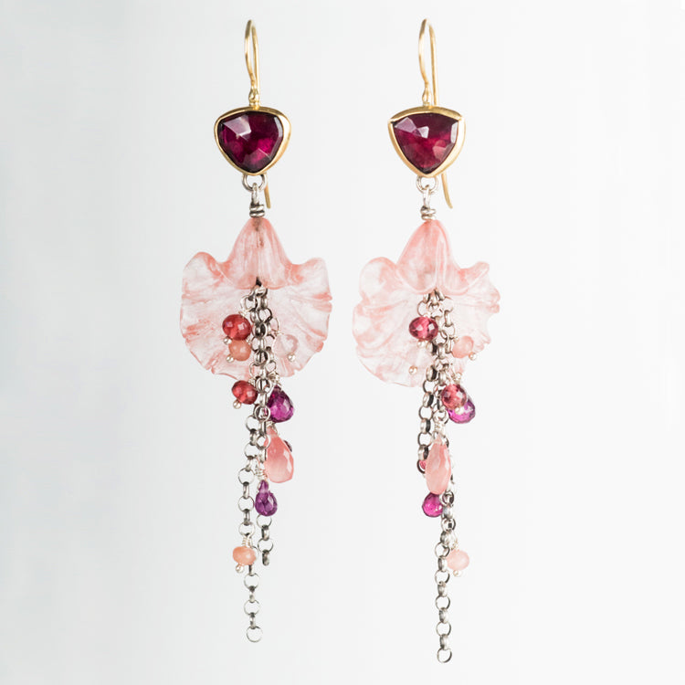 Gaia Strawberry Quartz Flower Dangles
