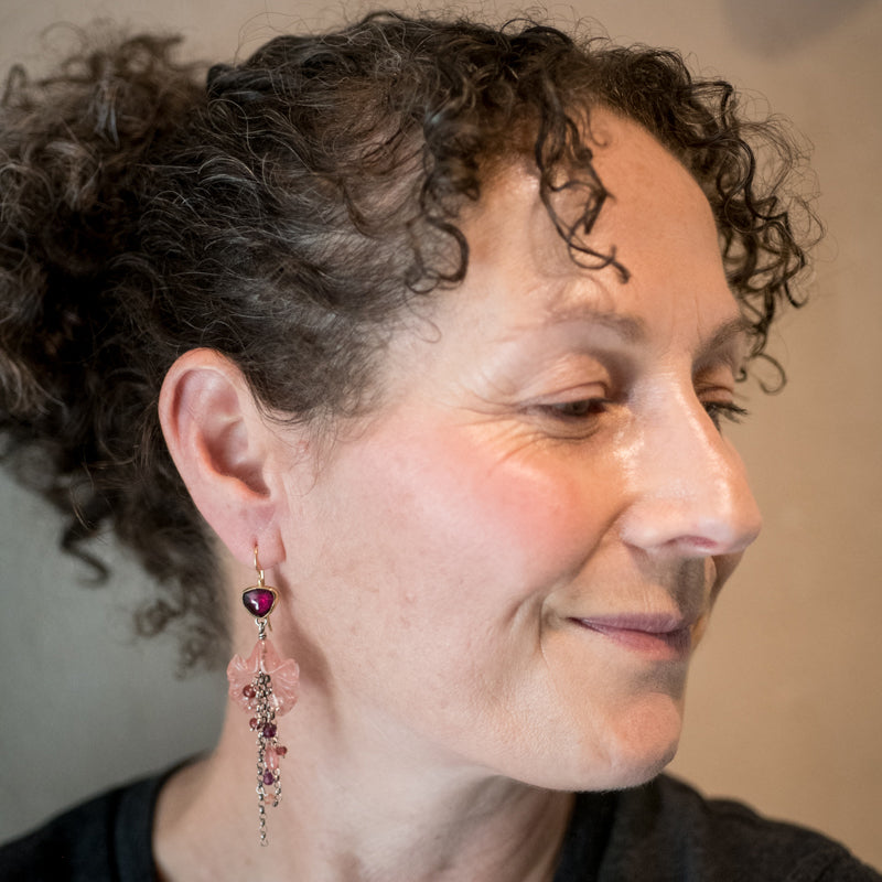 Gaia Strawberry Quartz Flower Dangles