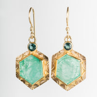 Madeira Emerald & Indicolite Tourmaline Earrings in Solid Gold