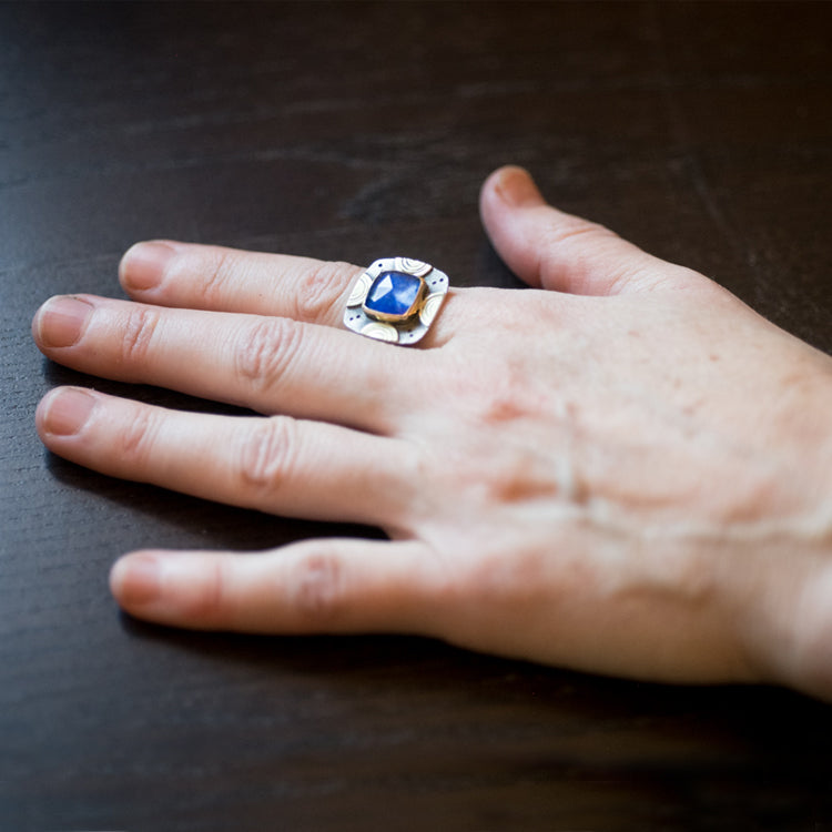 Tresco Lapis Doublet in 18k Gold & Silver - size 7 1/2