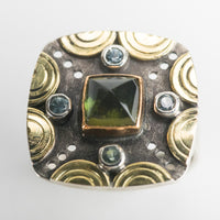Catalonia Green Tourmaline & Sapphire Ring - size 6 1/2