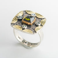 Catalonia Green Tourmaline & Sapphire Ring - size 6 1/2