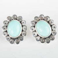 Cyprus Turquoise Cabochon Studs w/ disk halo