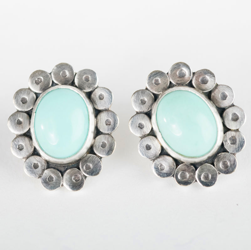 Cyprus Turquoise Cabochon Studs w/ disk halo