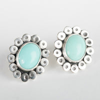 Cyprus Turquoise Cabochon Studs w/ disk halo