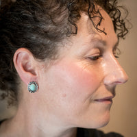 Cyprus Turquoise Cabochon Studs w/ disk halo