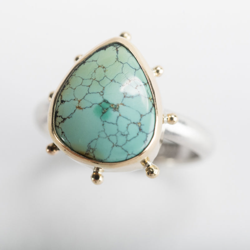 Hailey Turquoise Ring w/ Granule Halo - size 7 1/2