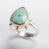 Hailey Turquoise Ring w/ Granule Halo - size 7 1/2