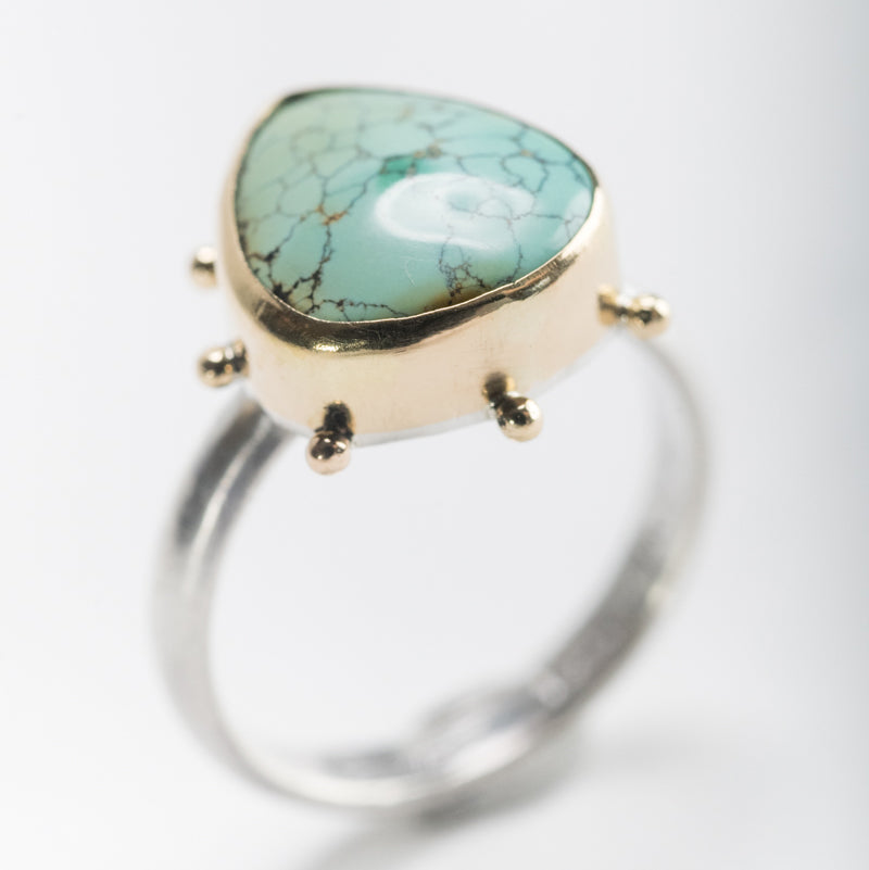 Hailey Turquoise Ring w/ Granule Halo - size 7 1/2