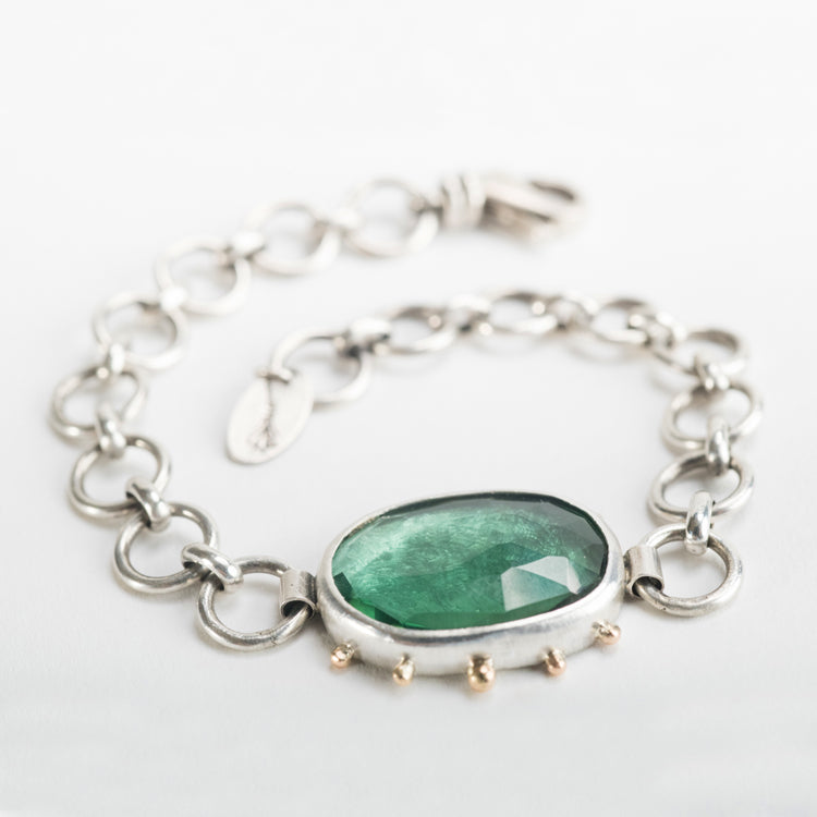 Ceres Green Amethyst Bezel & Chain Bracelet