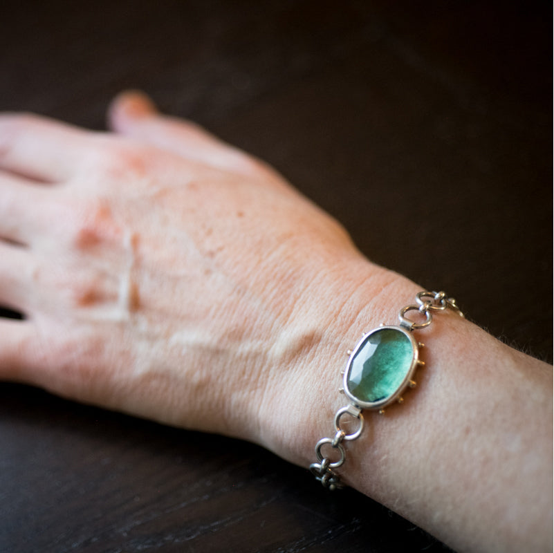 Ceres Green Amethyst Bezel & Chain Bracelet