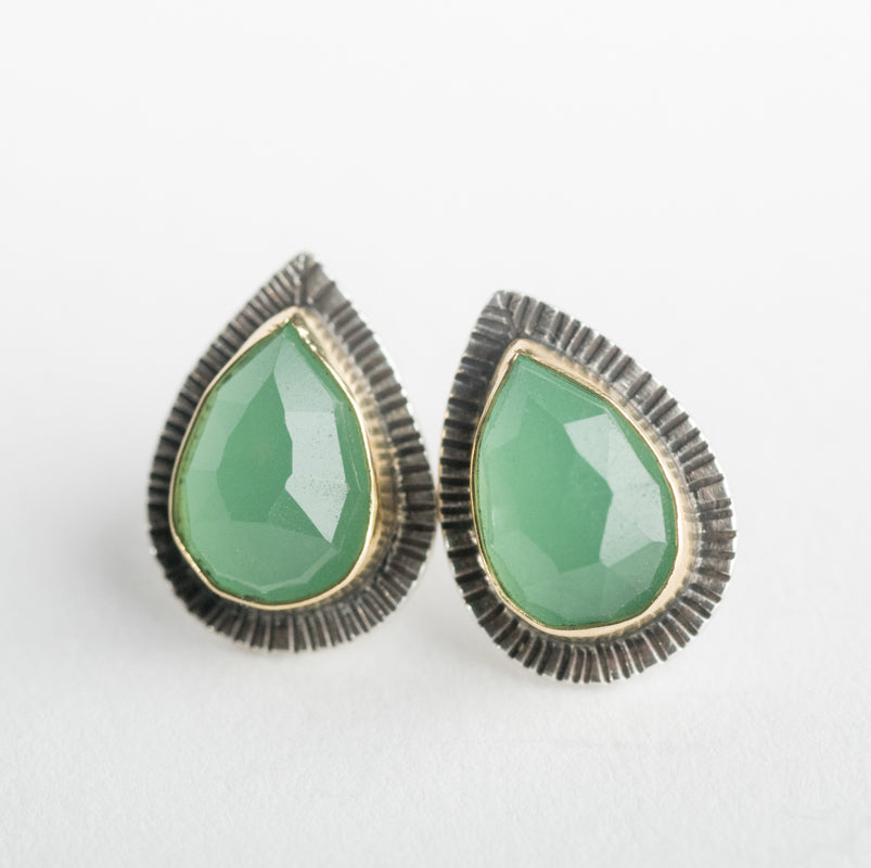 Sorento Green Chalcedony Stud Earrings