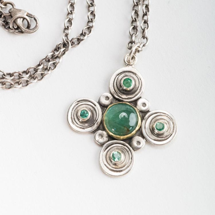 Margarita Blue Green Tourmaline and Emerald Pendant