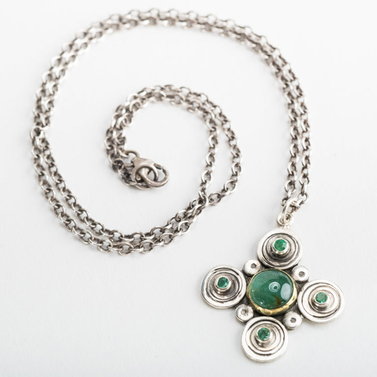 Margarita Blue Green Tourmaline and Emerald Pendant