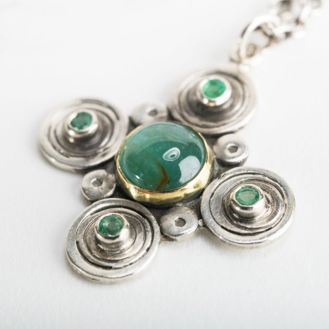 Margarita Blue Green Tourmaline and Emerald Pendant