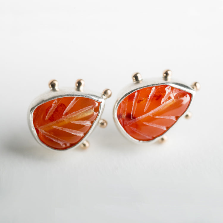 Hailey Carnelian Carved Leaf Stud Earrings