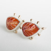 Hailey Carnelian Carved Leaf Stud Earrings