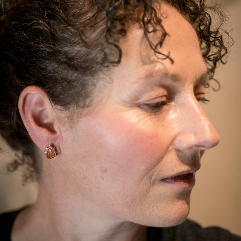 Hailey Carnelian Carved Leaf Stud Earrings