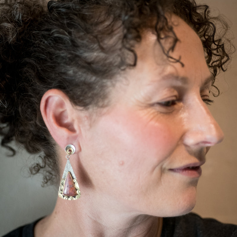 Elba Confetti Agate & Pink Garnet Dangle Earrings