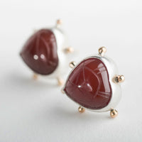 Hailey Carnelian Carved Heart Stud Earrings