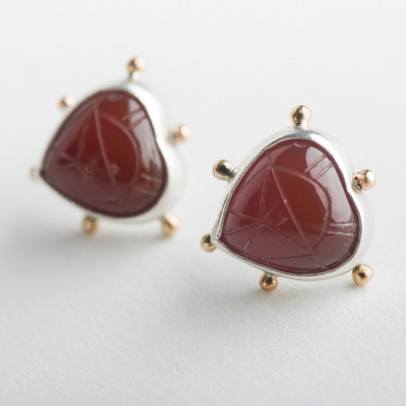 Hailey Carnelian Carved Heart Stud Earrings