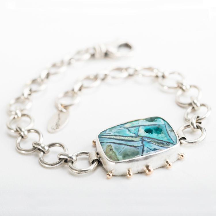 Ceres Opalized Crysocolla Bezel & Chain Bracelet