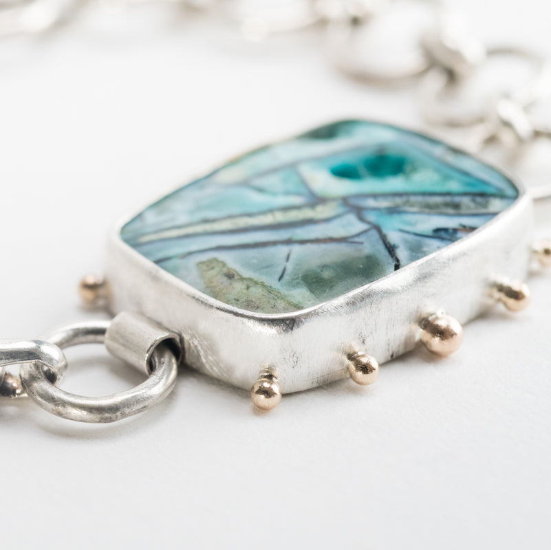 Ceres Opalized Crysocolla Bezel & Chain Bracelet