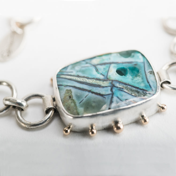 Ceres Opalized Crysocolla Bezel & Chain Bracelet