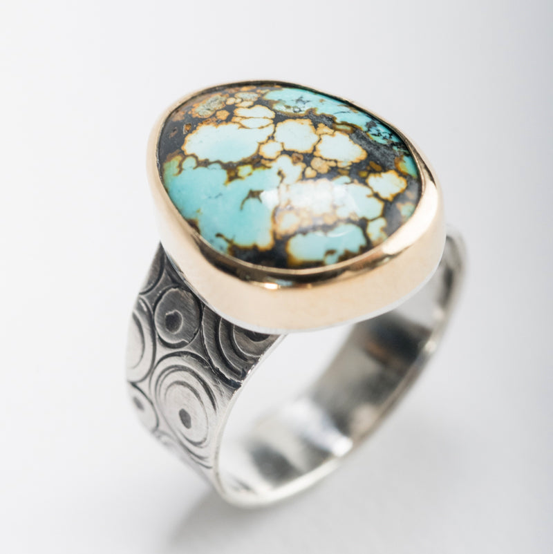 Majorca Turquoise Ring in Gold & Silver - size 7 1/2