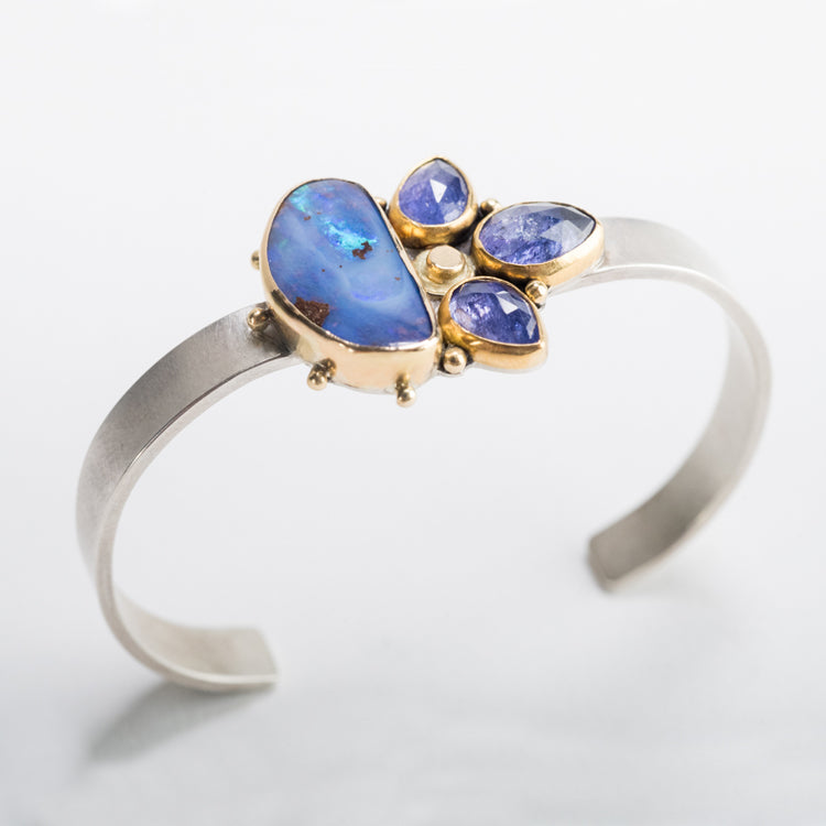 Aurora Boulder Opal & Tanzanite Cuff Bracelet - Small