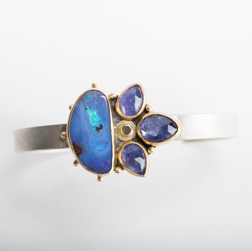 Aurora Boulder Opal & Tanzanite Cuff Bracelet - Small