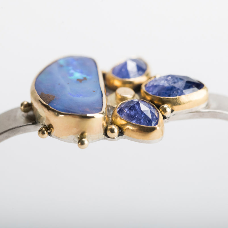 Aurora Boulder Opal & Tanzanite Cuff Bracelet - Small