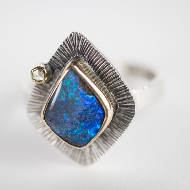 Bezel Boulder Opal Ring China Unique 9k Gold Australian Boulder