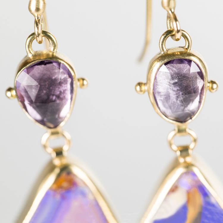 Europa Boulder Opal and Pink Amethyst Earrings in Gold & Silver