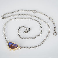 Ceres Purple Boulder Opal Necklace in 18k Gold with Granule Halo