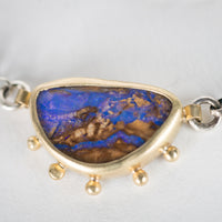 Ceres Purple Boulder Opal Necklace in 18k Gold with Granule Halo