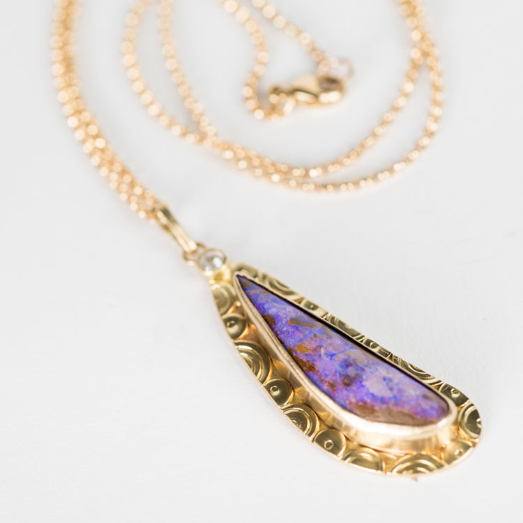Madeira Boulder Opal & Diamond Pendant in 18k Gold