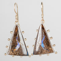 Hailey Boulder Pipe Opal Earrings in Silver w/ 18k Gold Granule Halo