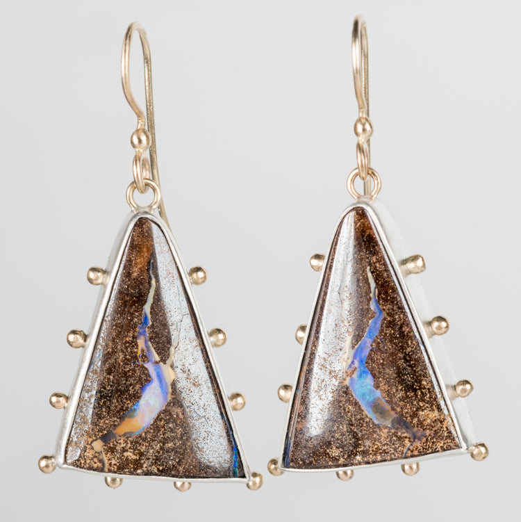 Hailey Boulder Pipe Opal Earrings in Silver w/ 18k Gold Granule Halo