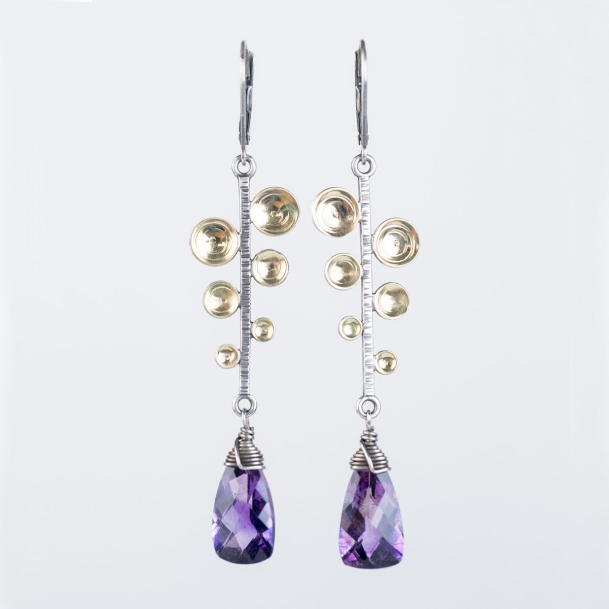 Caspian Fern Leaf Earrings w/ Moss Amethyst