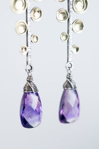 Caspian Fern Leaf Earrings w/ Moss Amethyst