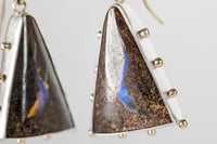 Hailey Boulder Pipe Opal Earrings in Silver w/ 18k Gold Granule Halo