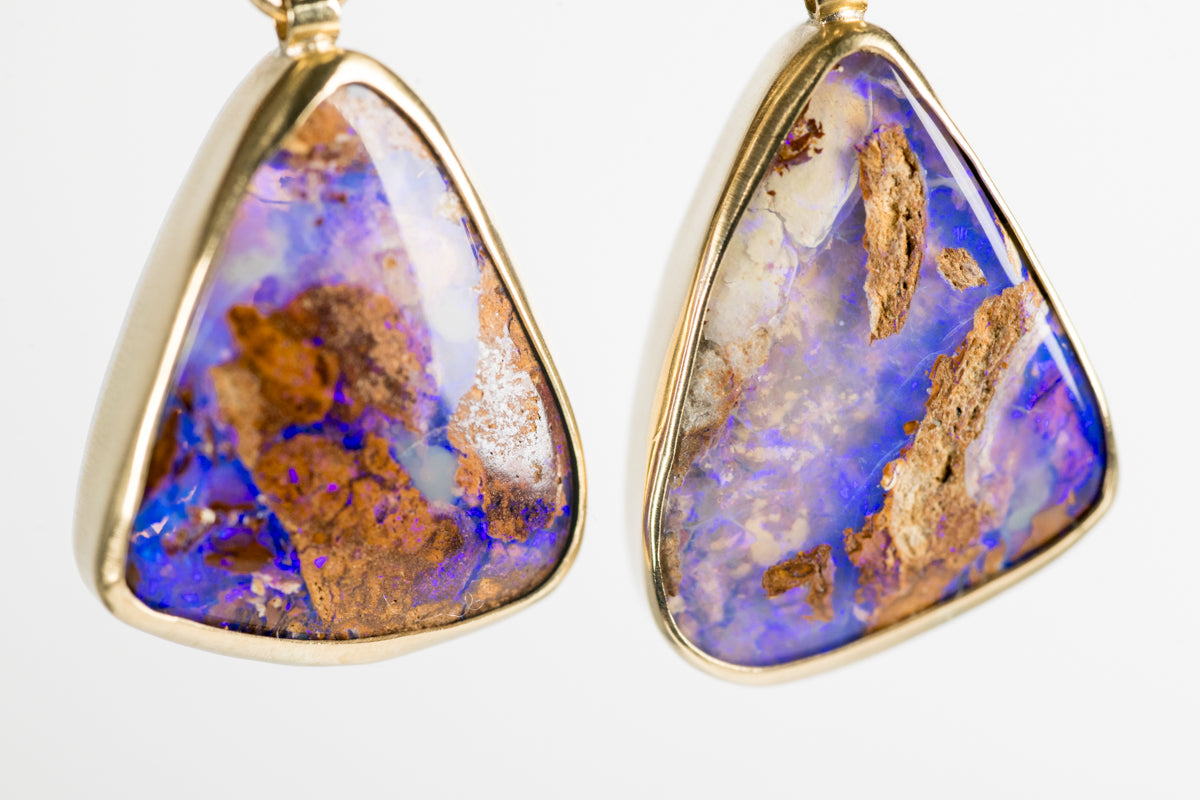 Europa Boulder Opal and Pink Amethyst Earrings in Gold & Silver