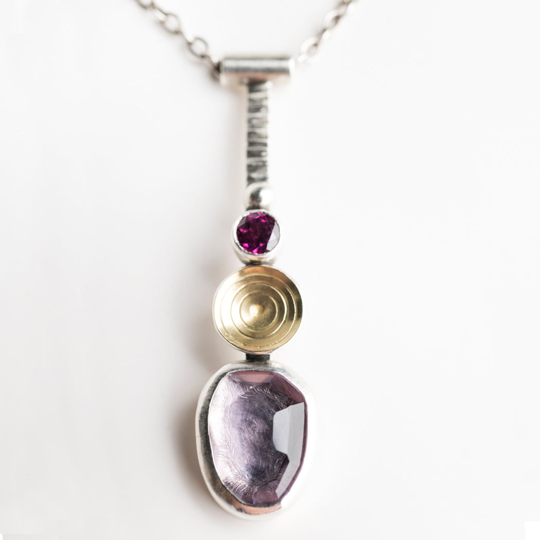 Brizo Stick Necklace w/ Pink Amethyst & Rhodolite Garnet