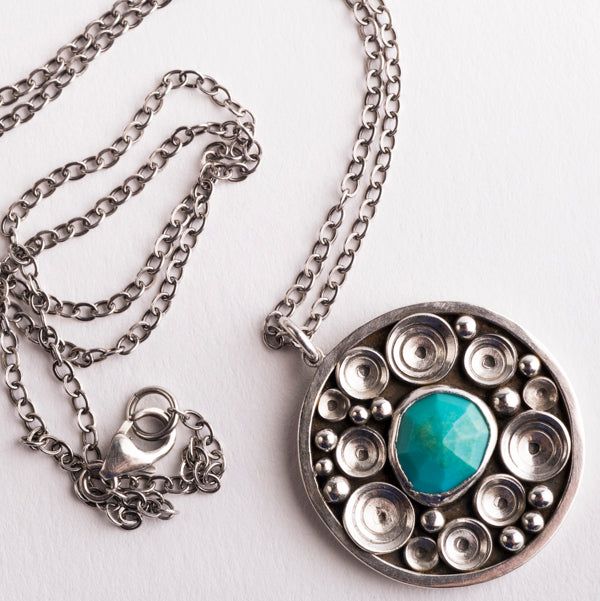 SAMPLE SALE - Siren Turquoise Seascape Medallion Necklace in Silver