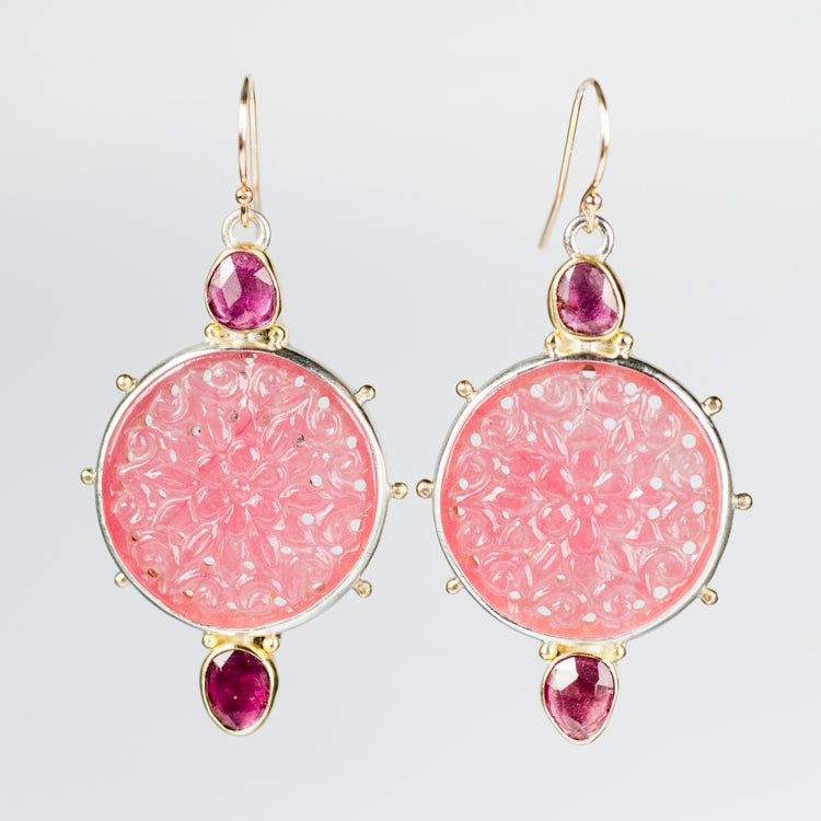 Aurora Carved Quartzite & Pink Tourmaline Earrings