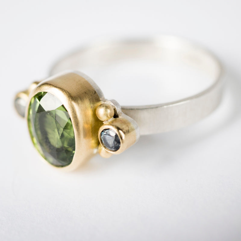Venus green Tourmaline & blue green Sapphire Ring
