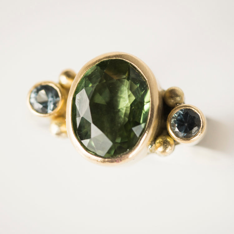 Venus green Tourmaline & blue green Sapphire Ring