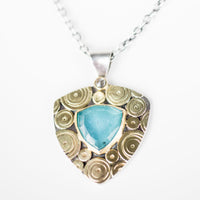 Madeira Blue Tourmaline & Diamond Pendant in Gold & Silver